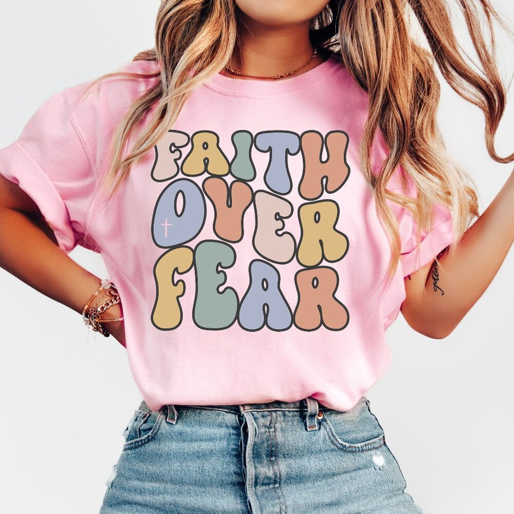 Retro Faith Over Fear Vintage Style Christian Shirt Unisex Handmade